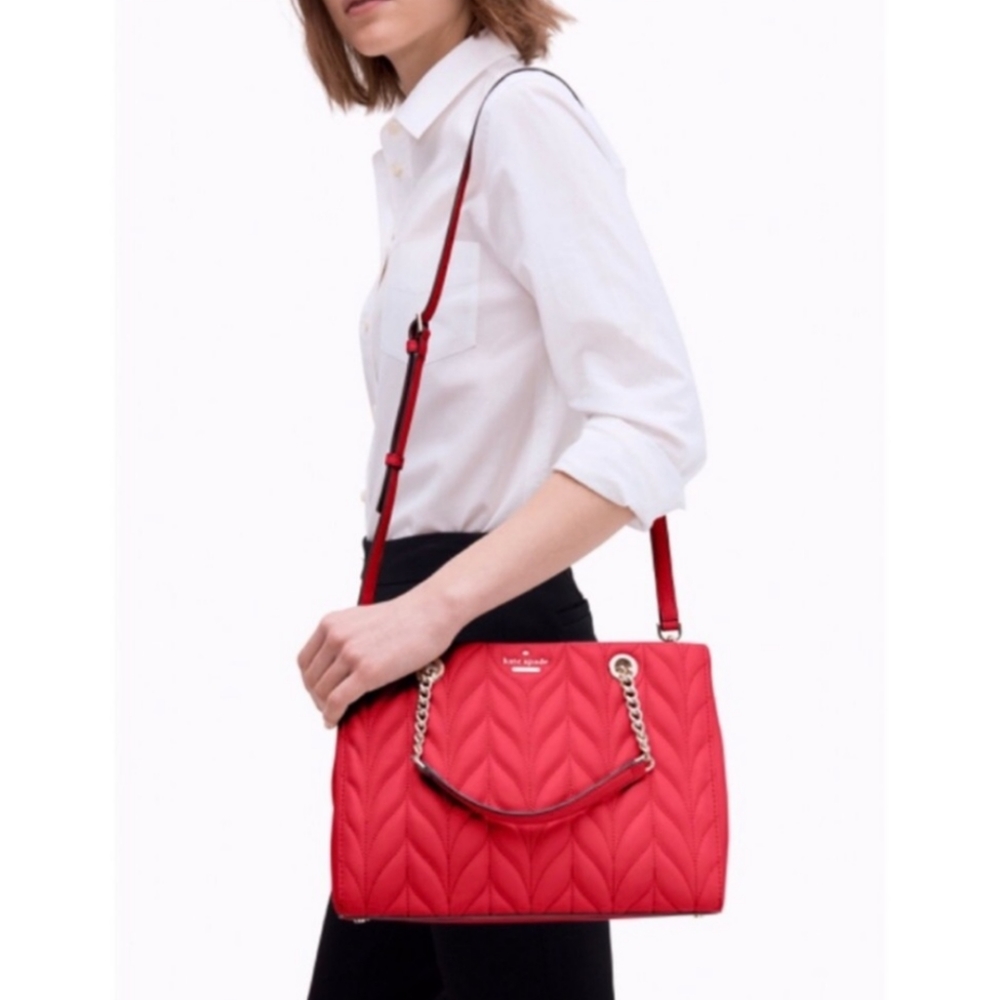 NEW Kate Spade Briar Lane Quilted Meena Hot Chili Leather Satchel Purse Bag